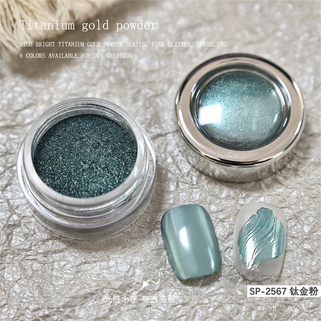 1/6pcs Blue nail powder titanium metal pigment holographic mirror polishing flash with gel nail art creation decoration Vue SP2567