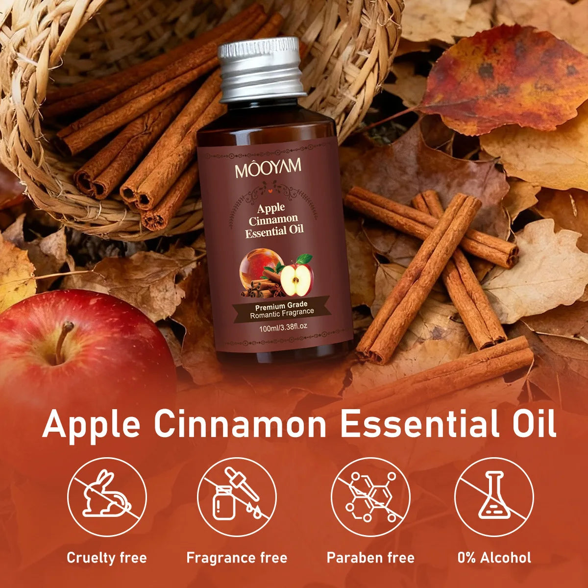 100ml Apple Cinnamon Massage Essential Oil Premium Grade Romatic Fragrance Moisturizing And Hydrating, For Use In Aromatherapy Vue