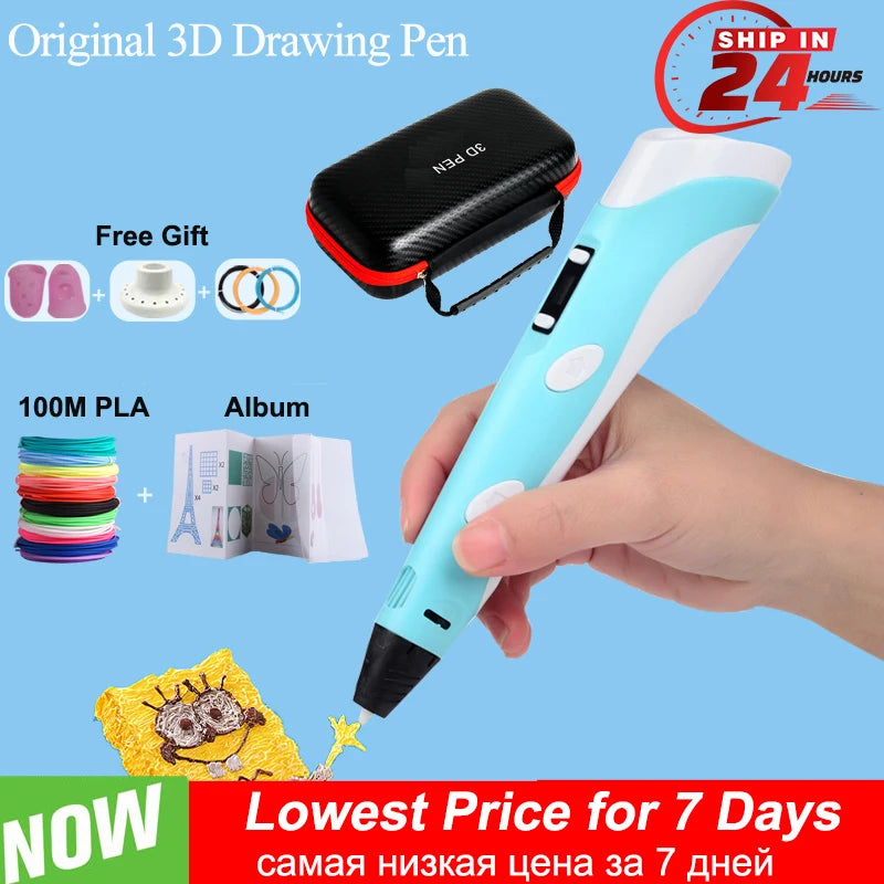 3D Pen for Children 3D Drawing Printing Pen with LCD Screen Compatible PLA Filament Toys for Kids Christmas Birthday Gift Vue