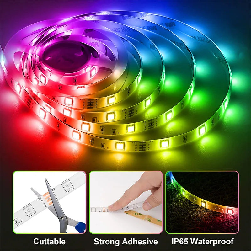 1-15M RGB LED Tape Smart Bluetooth APP Music Sync Color Changing Diode Light for TV Background Gaming Room Holiday Party Decor Vue