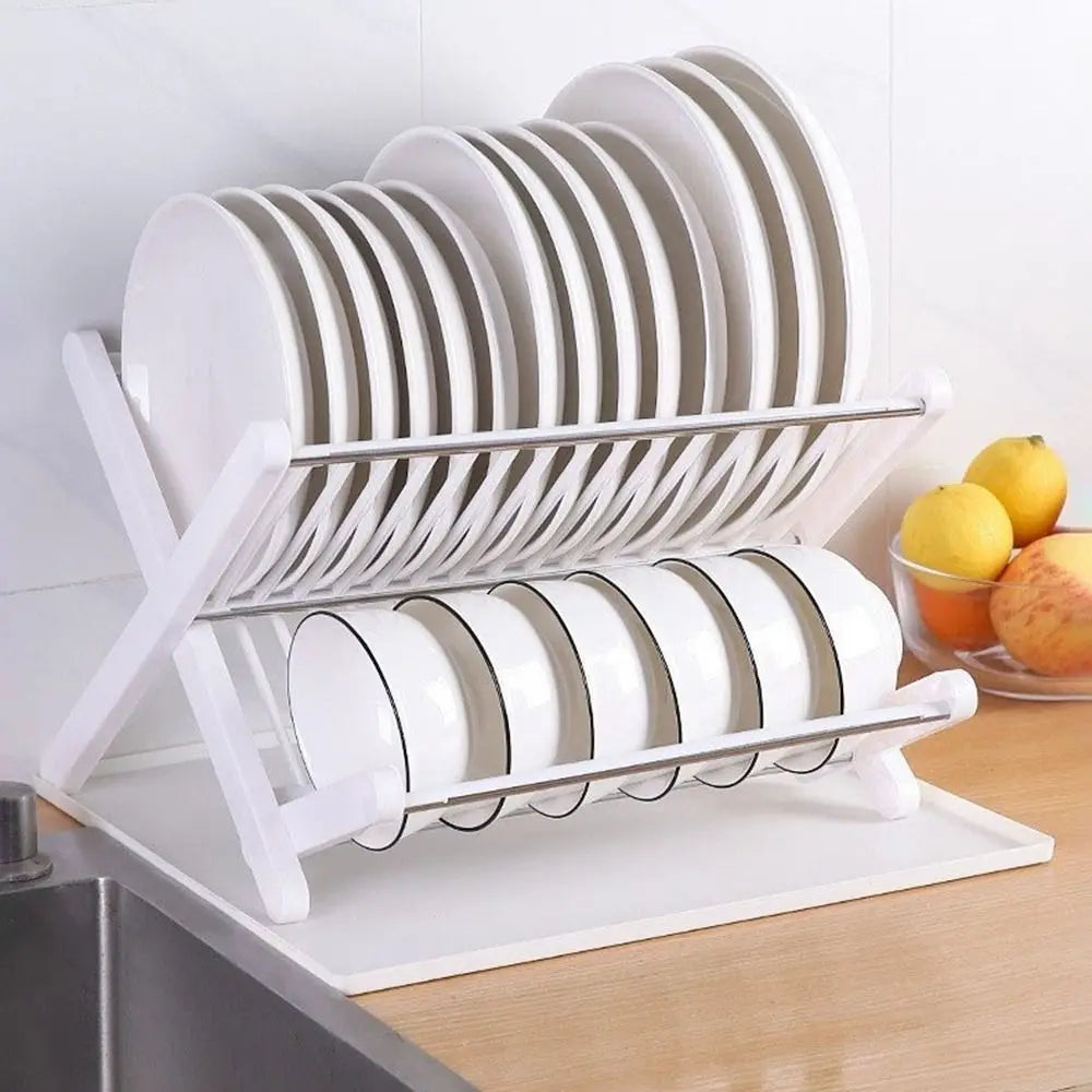 X-Type Folding Bowl Draining Stand Plastic Large Capacity Plate Drain Holder Space Saving with Drip Tray Tableware Drying Holder Vue