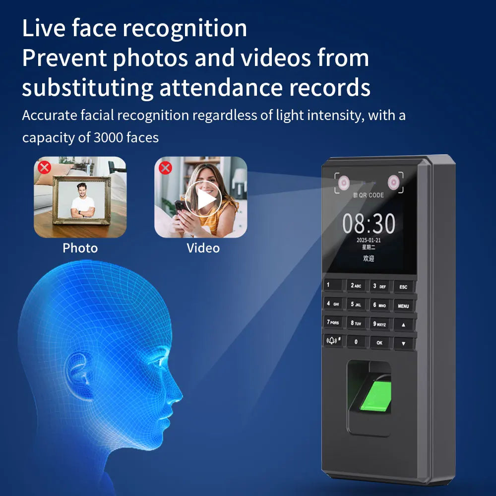 M25 Face Recognition Time Attendance Access Control Fingerprint+Palm Vein+RFID+PIN+Face Unlock Doorbell Vue