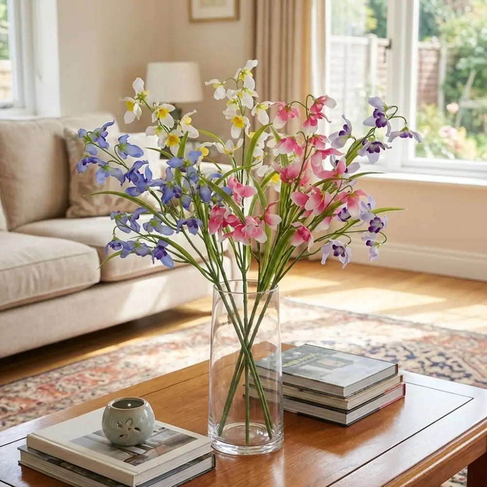 50CM Length Artificial Orchid Flower with Leaves Realistic Simulation Flowers Plastic Plants Vivid Orchid Flower Branch Vue