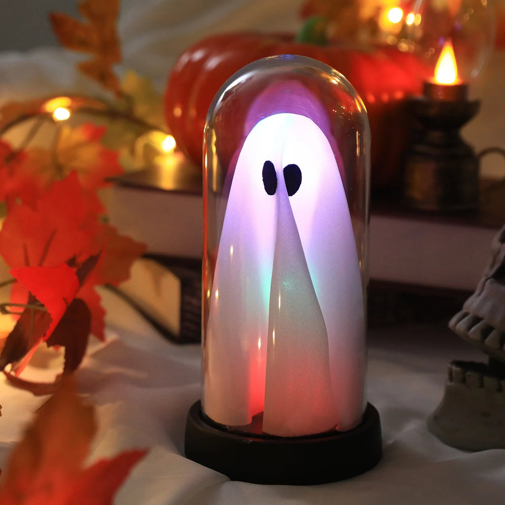 Cute Spooky Ghost LED Decorative Table Light, Glass Dome Halloween Night Light for Bedroom Desk Kids Room Holiday Decor Vue