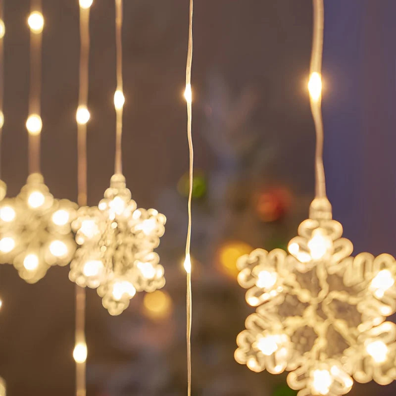 Whimsical Frosty Snowflake Icicle Curtain String Lights, Warm White LED Hanging Lights for Winter Christmas Home Party Decor Vue