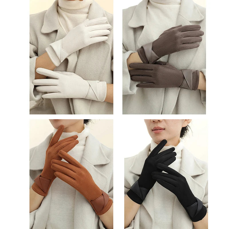 1 Pair Suede Gloves For Women Winter Velvet Gloves Elegant Touch Screen Gloves Riding Driving Keep Warm Outdoor Christmas Gift Vue