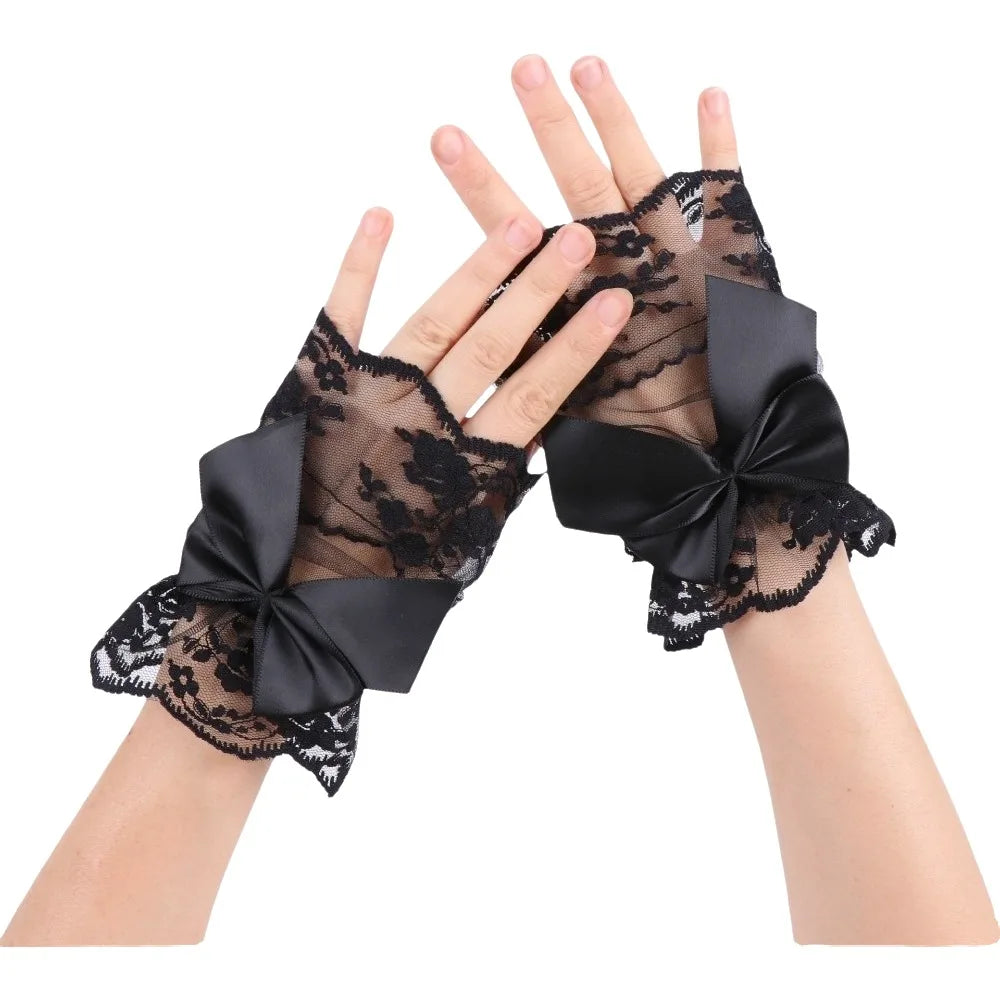 Lace Fake Sleeves Mesh Detachable Wrist Cuffs Bowknot Flower Short