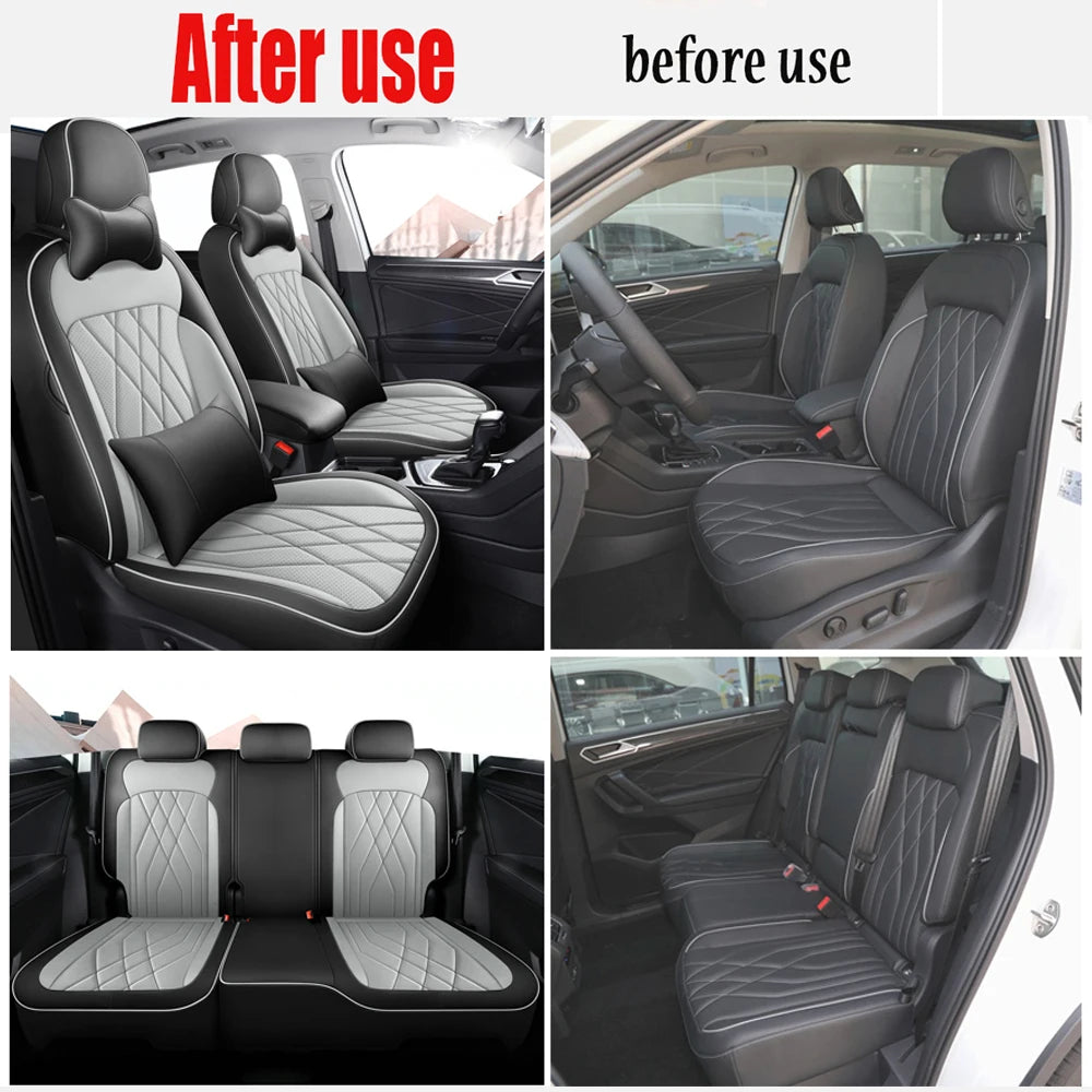 Full Coverage Luxury Car Special Seat Covers For Volkswagen VW Tiguan L 2017-2024 Waterproof PU Leather Non-slip Auto Parts Vue