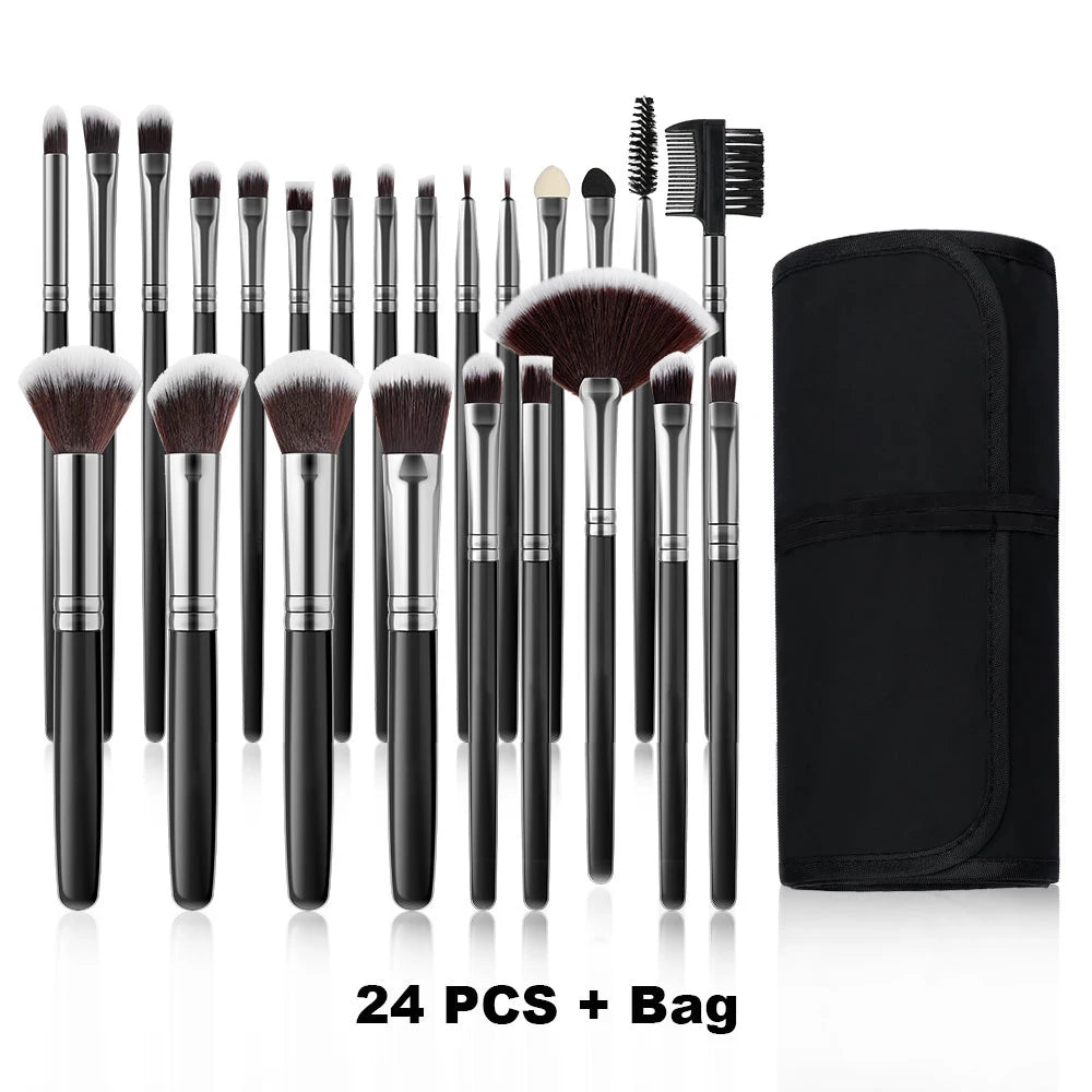 Black Makeup Brush Set 24pcs with Bag Professional Soft Fluffy Foundation Eyeshadow Concealer Blending Blush Brushes Beauty Tool Vue Black 2