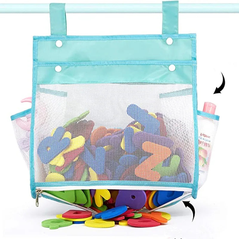 Bath Toys Storage Bags Mesh Net Bathroom Organizer For Water Toys Wide Open Design Sand Toys Storage Net Bag Vue Blue