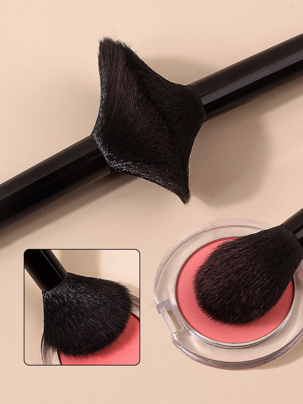 2pcs Soft Fiber Bristle Flame Type Loose Brush, Blush Brush, Setting Brush, Portable Facial Makeup Tool Vue