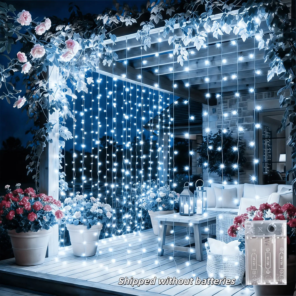 LED Curtain Lights Battery Powered - Waterproof Window String Light for Party Bedroom Porch Decoration Vue