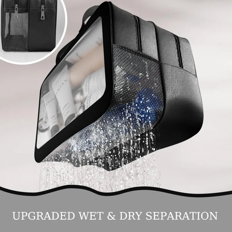Double Transparent PU Cosmetic Bag with Dry and Wet Separation, Toiletry Bag, Makeup Organizer for Travel, Fitness, and Swimming Vue