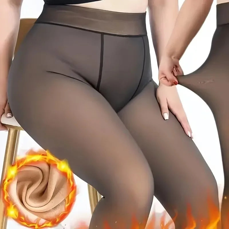 1-2Pairs Plus Size Fleece Lined Tights Translucent Sheer Look Opaque High Waist Thermal Pantyhose for Women Winter Daily Wear Vue