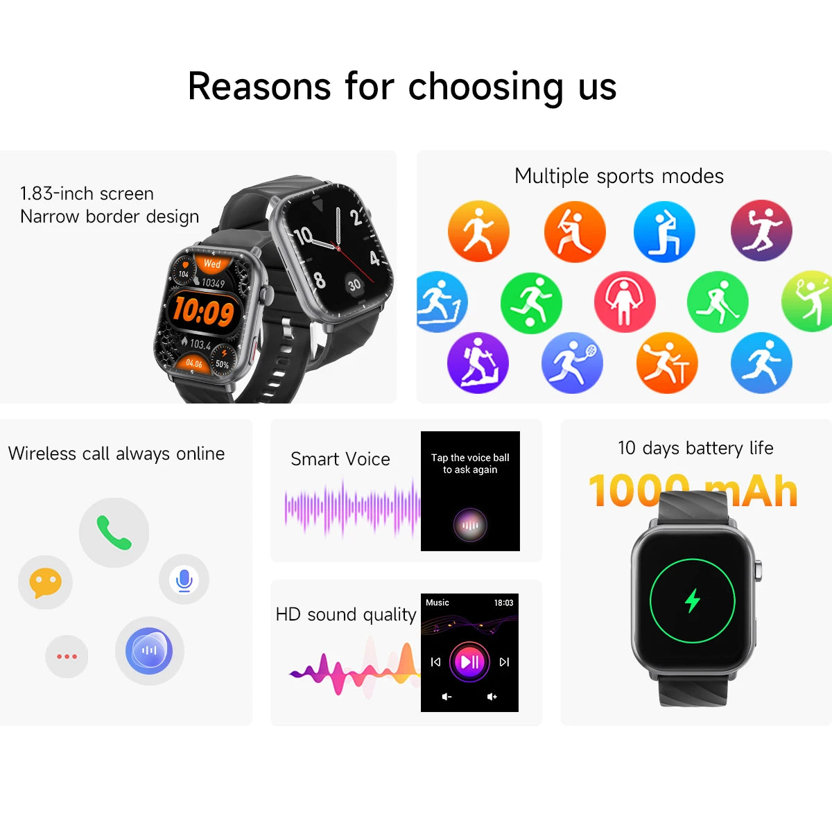 2025 NEW Hot Smartwatch 1.83''HD Screen1000mAh Large Battery Outdoor Sports Watches Bluetooth Call IP68 Waterproof for Men Women Vue