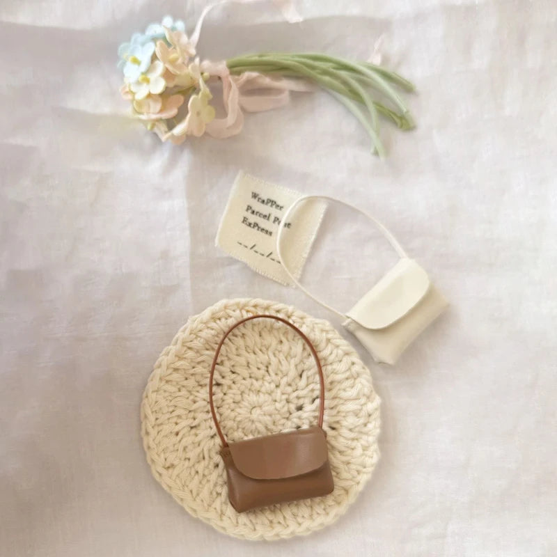 15-17cm Doll PU Leather Handbag Purse Dollhouse Decoration Pretend Play Doll Accessories Toy Vue