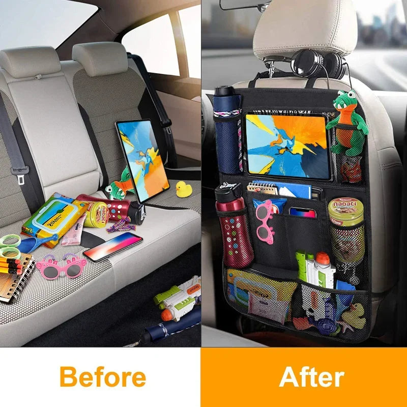 Car Seat Organizer Multifunctional Oxford Fabric Car Back Multi Pocket Storage Bag with Tablet Holder Protector for Kids Vue