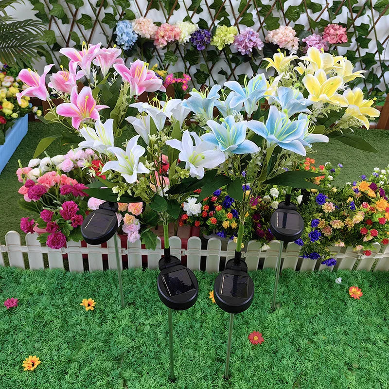 Solar Powered 7 Flowers Lily Lights Garden Lawn Lights Flower Lawn Lighting Outdoor Decor Lamp Pathway Floral Vue