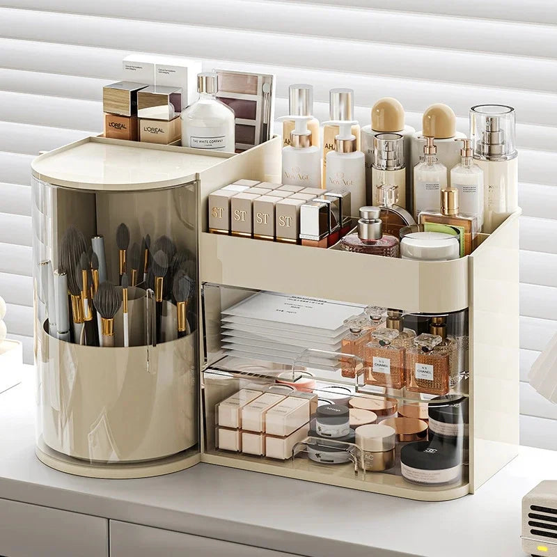 Large Capacity Makeup Organizer Box Vanity Table Skincare Lipstick Perfume Brush Storage Holder For Women Birthday Gift Chic Vue