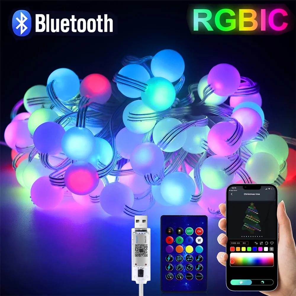 USB Bluetooth RGBIC Fairy Light 10M 50LED Christmas Light String with APP Remote Control Christmas Tree Wreath Decoration Vue Blue 10M 50LEDs