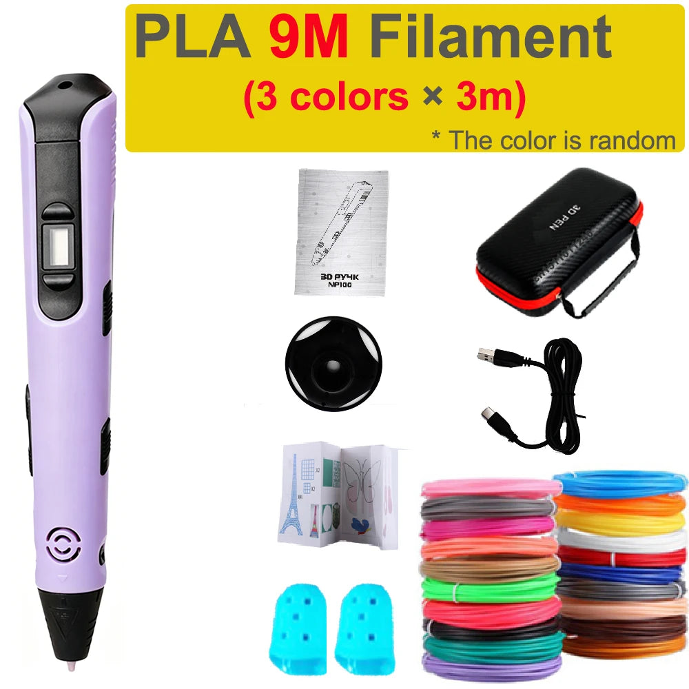 Electronic 3D Printing Pen Kids 1.75mm PLA Filament Graffiti Tool DIY Drawing 3D Pen Children Boys Girls Birthday Holidays Gift Vue Pueple with 9M PLA