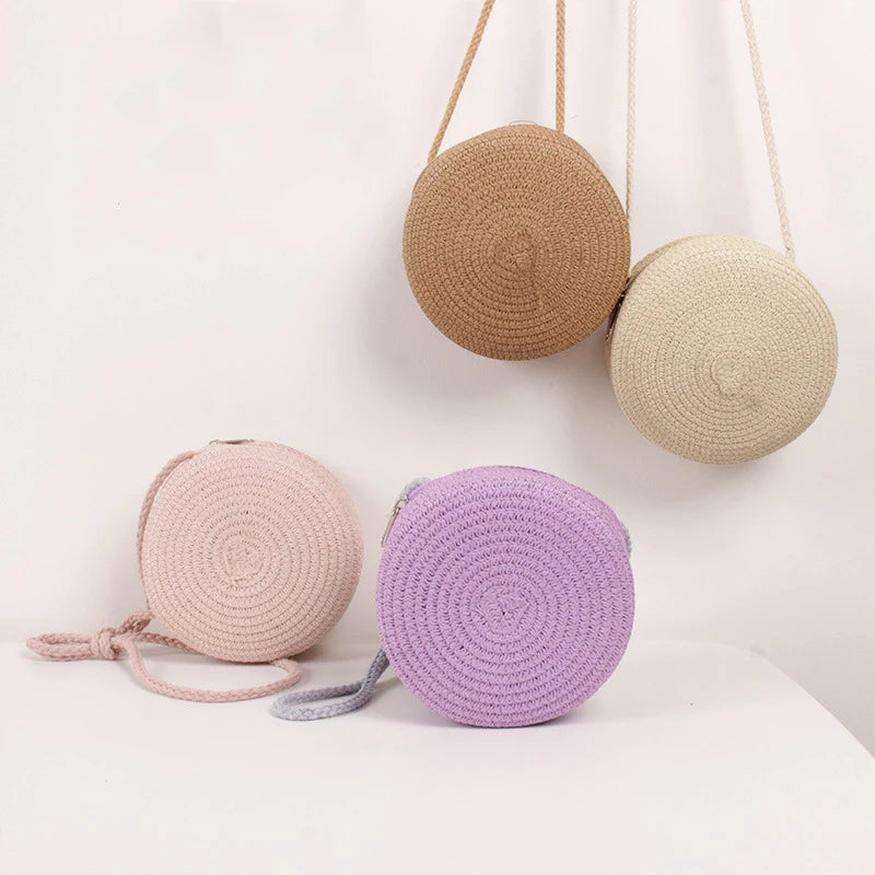 Round Straw Bag Women Woven Beach Crossbody Ladies Cute Shoulder