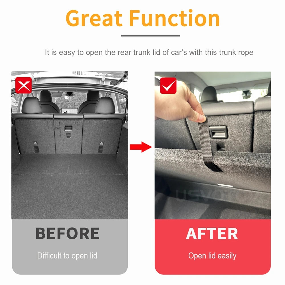 Rear Trunk Rope DrawString For Tesla Model Y 2021-2026 Open Tail Box Cover Handle Pull Strap Car Organizer Accessories Gadgets Vue