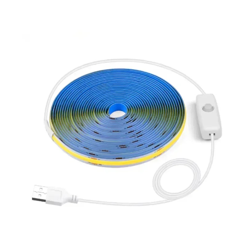 COB LED Strip Light 5V USB Hand Sweep Sensor Switch&Push Switch 1M 2M 3M Tape Lamp Dimmable Flexible Lights For Room Lightings Vue Push Switch Natural White 3M