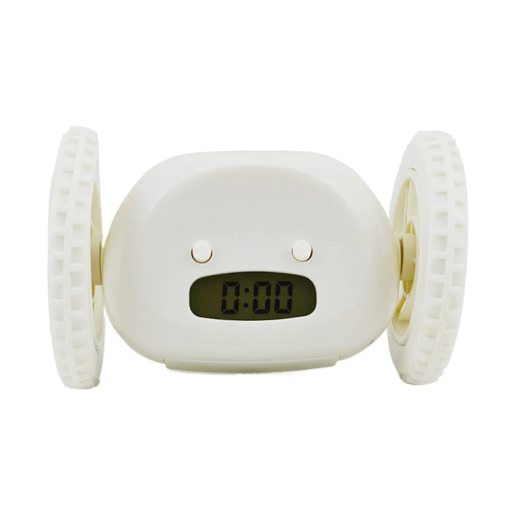 4 Colors Magical Moving Whee Alarm Clock Silent Unique Running Wheel Clock Lazy Alarm Clock Snooze Desktop Clock Home Decor Vue White