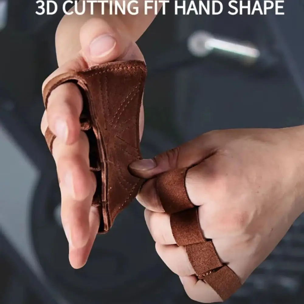 1 Pair Cowhide Weight Lifting Gloves Four-finger Non-Slip Ventilated Gym Wristband Deadlift Training Fitness Workout Gloves Vue