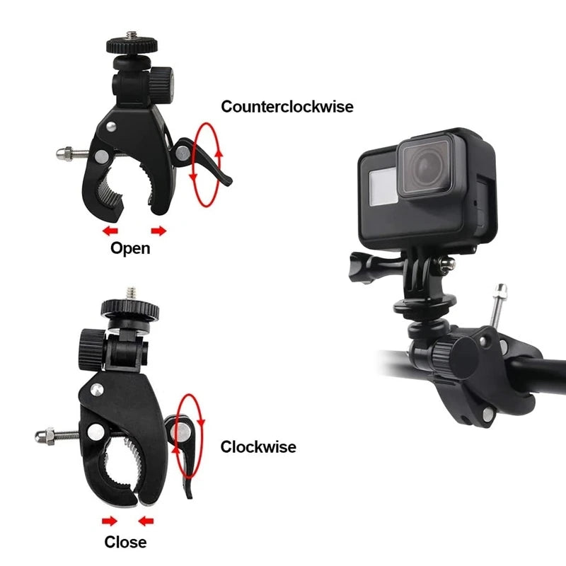 Universal 360 Degree Rotating 1/4 Camera DV Bike Bicycle Handlebar Clamp Bracket Tripod Mount Screw Clip For GoPro Hero 13 12 11 Vue
