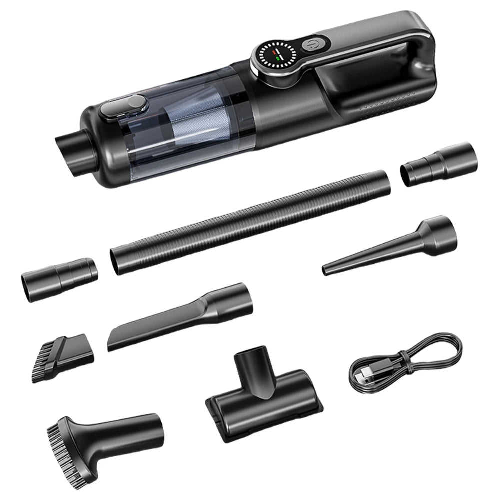 17000PA Car Vacuum Cleaner Rechargeable High Power Mini Vacuum Cleaner with LED Light Portable Cordless Compressed Air Duster Vue Black Grey