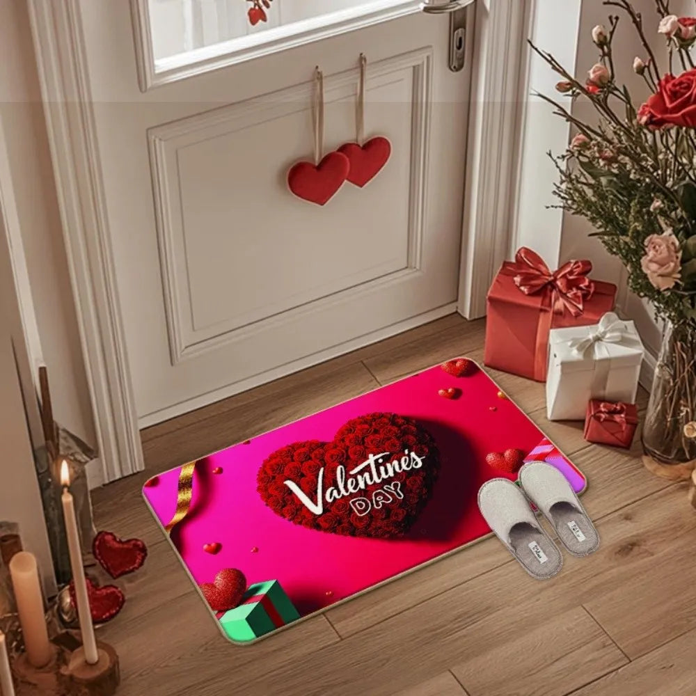 Weaving Texture Valentine Day Floor Mat Soft Beautiful Romantic Heart Anti Slip Mat Red Quick Dry Rose Door Mat Bedroom Vue Style 10