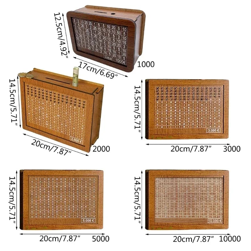 Euro Money Wood Box Piggy Bank Wood Money Bank Reusable Money Box with Saving Goal and Numbers Money Boxes Money Drawer Vue