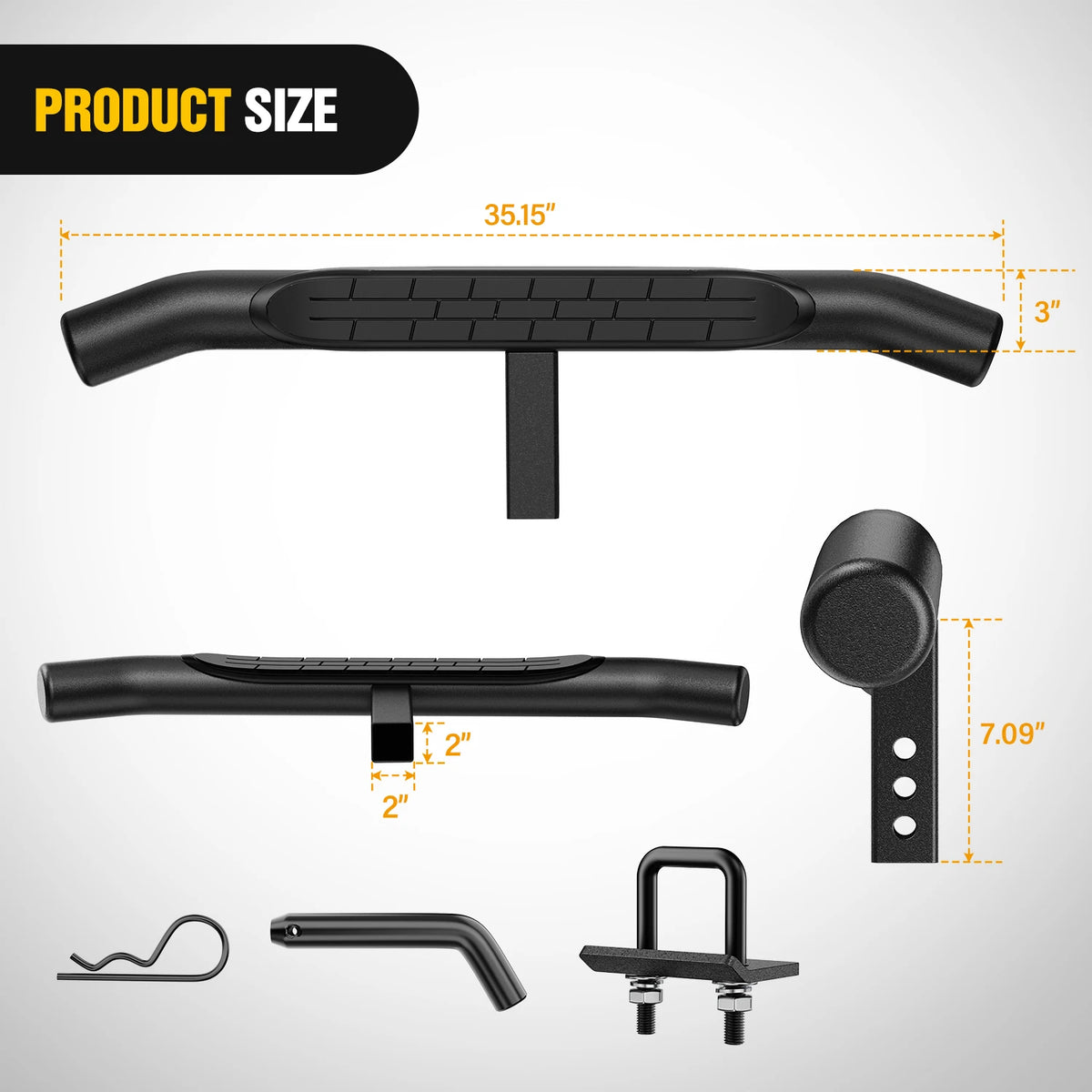 Nilight 36" Hitch Step Fits 2" Receivers 3" Round Tubing Stainless Steel with Rubber Non-Slip Pad Rear Bumper Guard with 5/8" Hitch Pin Clip & U-Bolts Stabilize for Pickup Truck Car SUV Vue Style1 United States