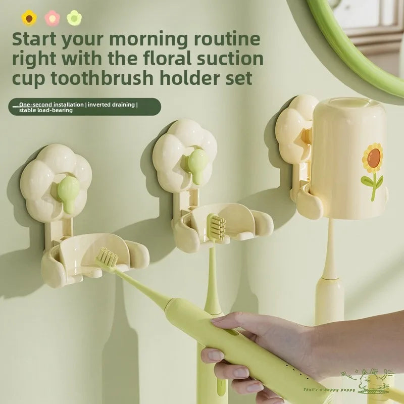 Suction cup Toothbrush Holder set, Bathroom Mouthwash cup, no Punching Toothbrush Holder Storage rack, Wash cup set Vue
