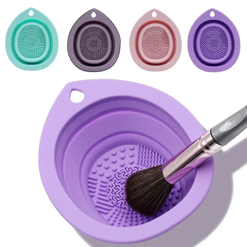 Cleaner Folding Powder Puff Mat Beauty Tools Makeup Brush Cleaning Bowl Silicone Eyeshadow Brushes Washing Soft Scrubber Box Vue