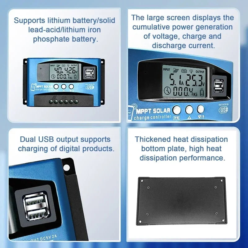 MPPT Solar Charge Controller 12V 24V WiFi Bluetooth LCD 100A Solar Charge Controller Vue