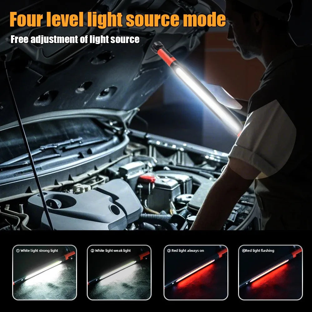 High Lumen Rechargeable LED Work Light for Car Emergency Repair, Powerful Magnetic Flashlight with Hooks and Magnetic Base Vue