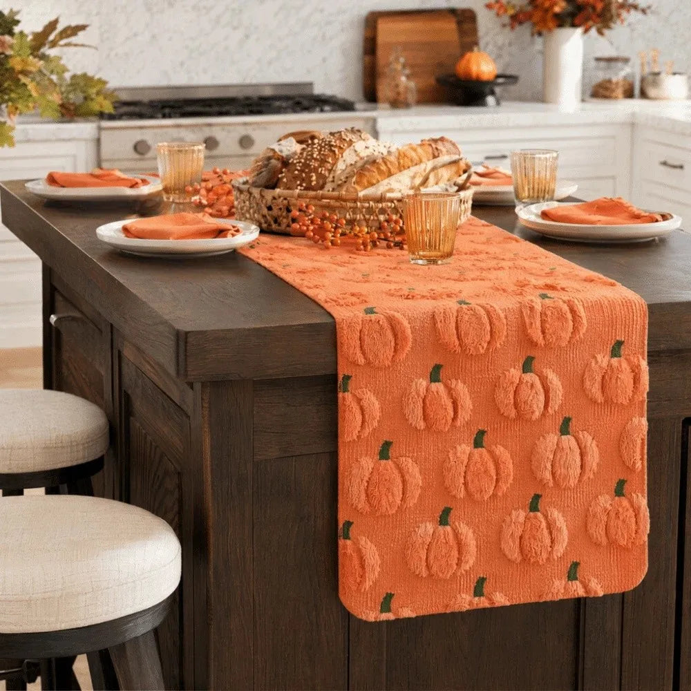 Comfortable Halloween Table Runner Rectangular Soft Texture Pumpkin Table Cover Creative Long 3D Tufting Dining Tablecloth Vue
