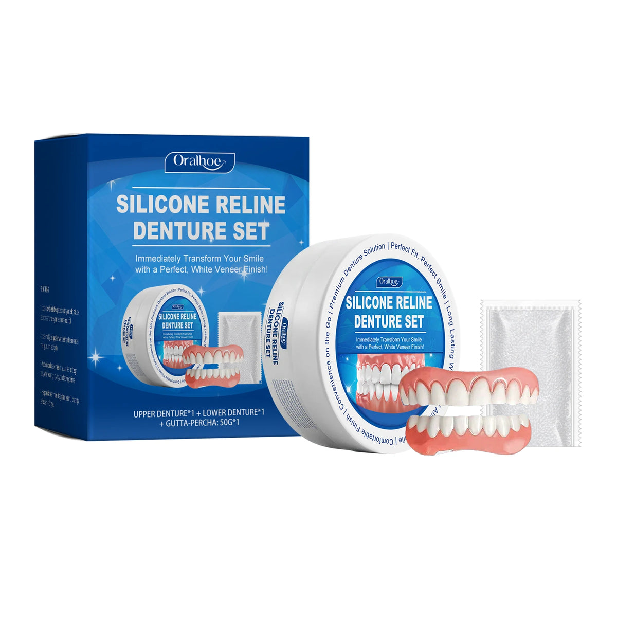 Denture Silicone Kit Silicone Liners Soft Kit Soft Denture Kit Teeth Upper And Lower Set Easy Use Dental Care Hide Broken Teeth Vue 1set boxed