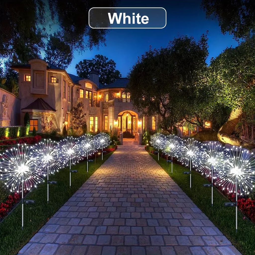 Outdoor LED Solar Firework Lights Garden Decoration Fairy Lights Waterproof Dandelion Lawn Lamp for Garden Landscape Lawn Decor Vue white