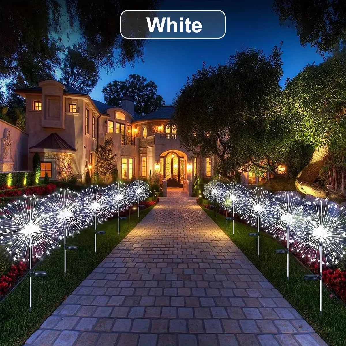 Outdoor LED Solar Firework Lights Garden Decoration Fairy Lights Waterproof Dandelion Lawn Lamp for Garden Landscape Lawn Decor Vue white