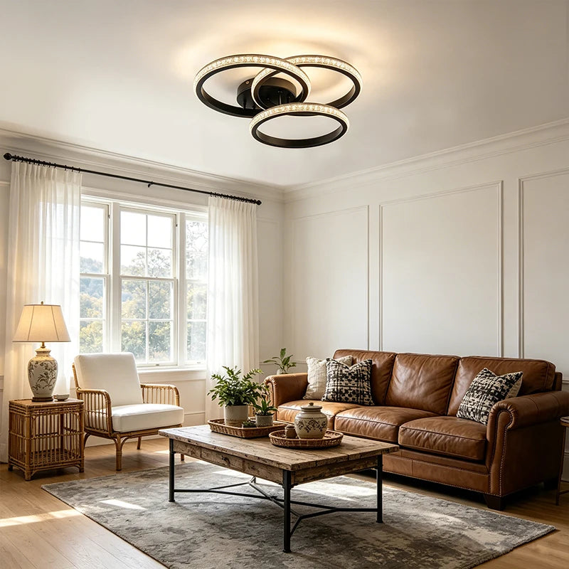 LED Modern Flush Mount Ceiling Light Fixture with 3000K-6500K 3-Color Dimming Circle Modern Chandelier, Close to Ceiling Bedroom Vue