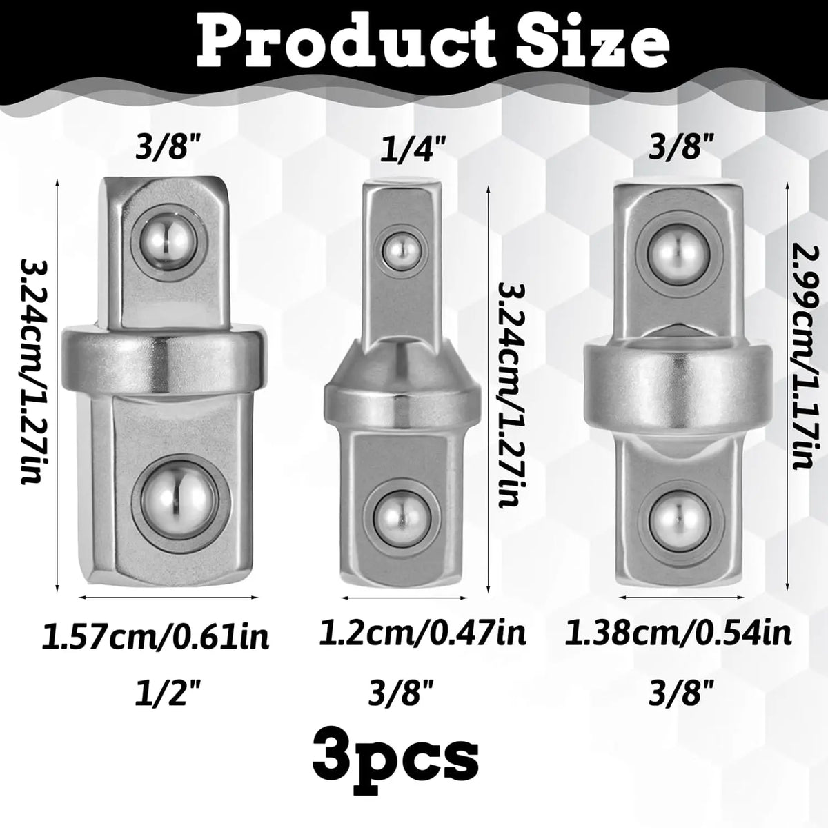 3pc Socket Adapter Set 1/4 3/8 1/2 Inch Drive Converter | CR-V Steel Socket Drive Adapter Vue