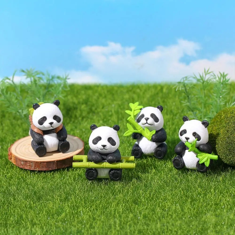 8pcs Garden Decor Resin Miniature Panda Figurines Lifelike Cartoon Panda Ornament Handmade Cute Animal Statues Yard Vue