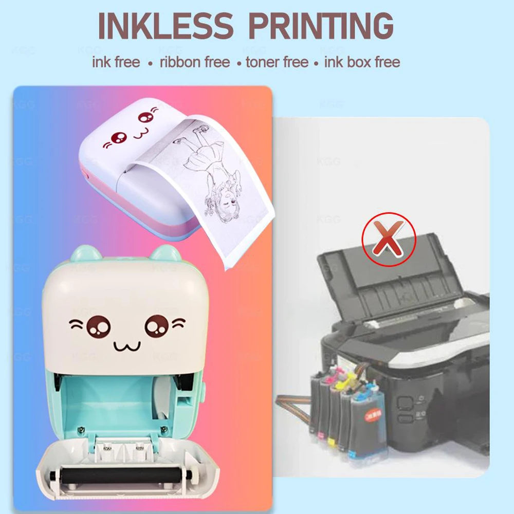 Portable Thermal Printer MINI Wirelessly BT 203dpi Photo Label Memo Wrong Question Printing With USB Cable Imprimante Portable Vue