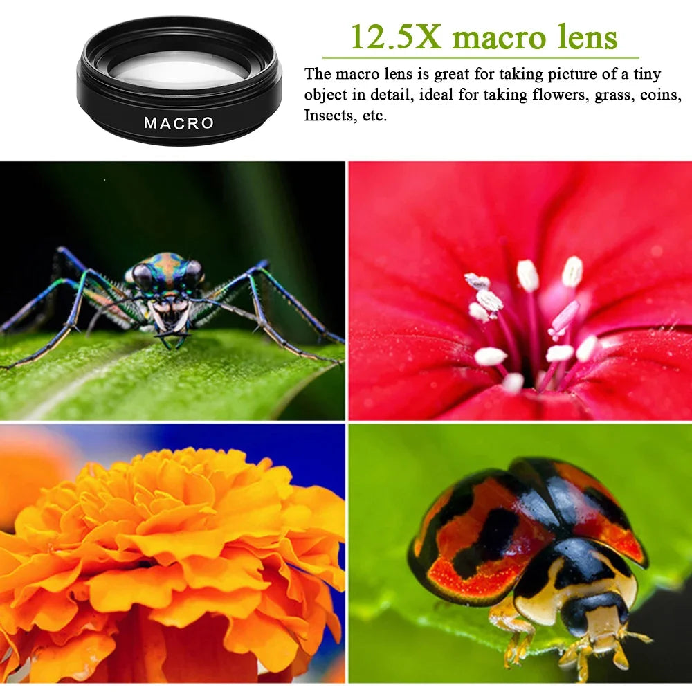 Universal 2 IN 1 Lens Clip 37mm Mobile Phone Lens Professional 0.45x 49uv Super Wide-Angle + Macro HD Lens for iPhone Xiaomi 12 Vue