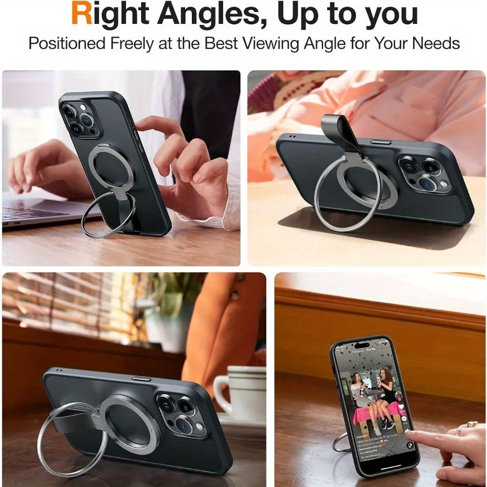 Universal Strong Magnetic MagSafe Phone Ring Stand, 360° Rotatable Phone Grip Holder with Lanyard Strap Bracket for iPhone 17-13 Vue