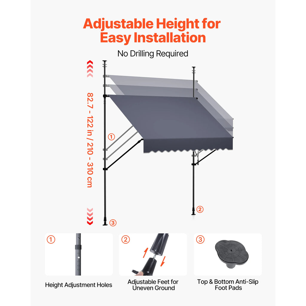 78" Manual Retractable Patio Awning – Height Adjustable Canopy Retractable Patio Awning Vue